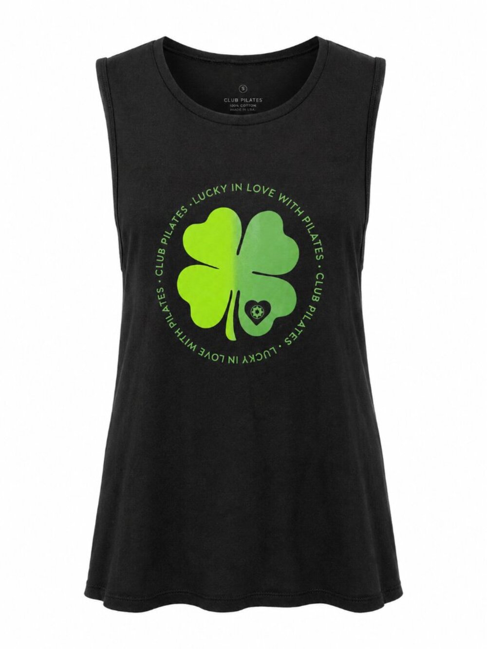 Club Pilates Lucky in Love Shamrock Muscle Tank Black S